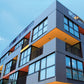 Modern building painted grey and orange